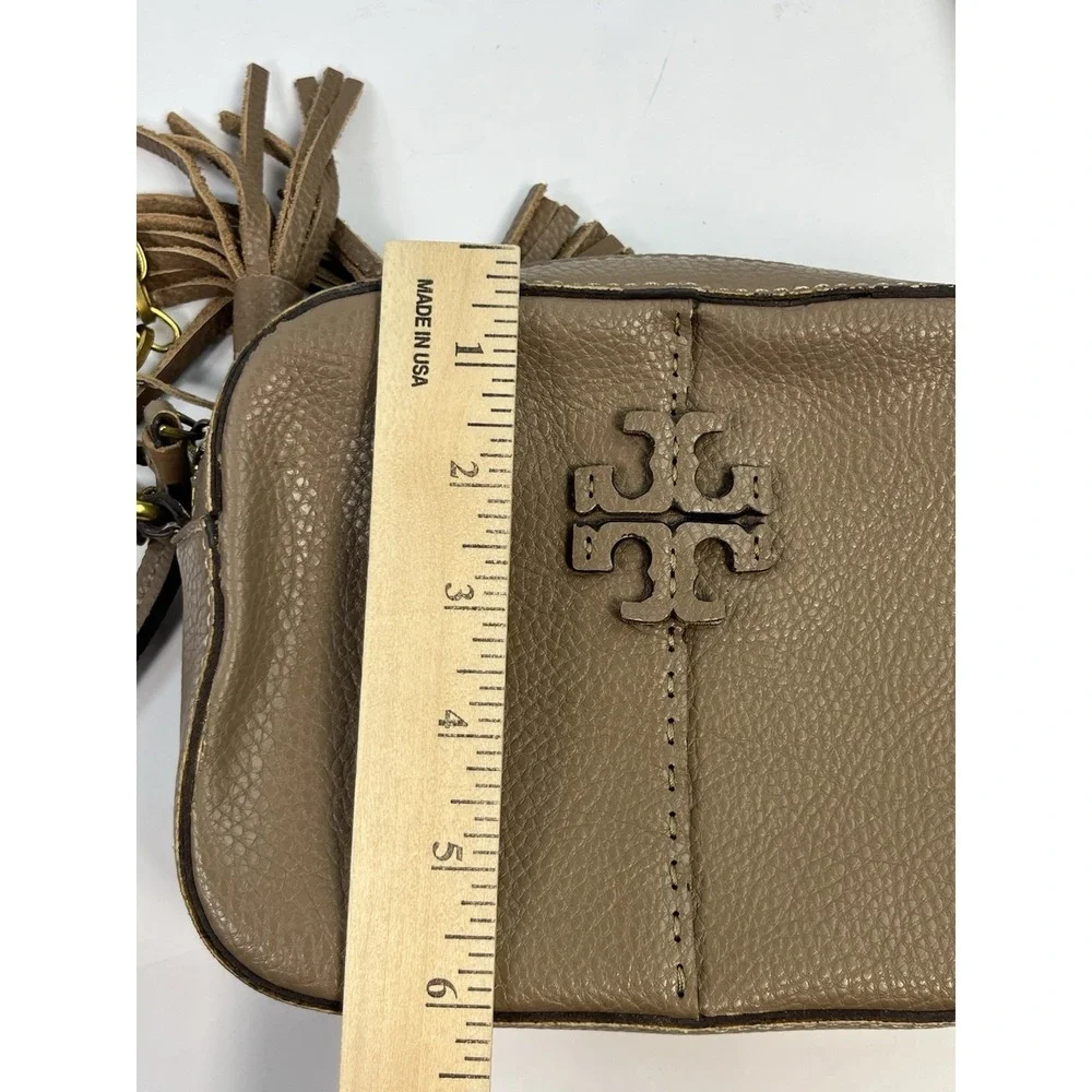 Tory Burch McGraw Camera Crossbody Bag Beige Tan Sand Leather - Strap Damage